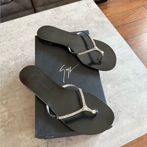 Giuseppe Zanotti Black Sandals with Silver Accents